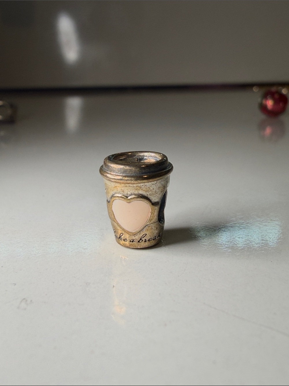 pandora Coffee Cup Charm - Pink and Gold
